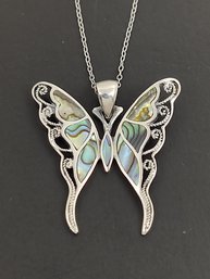 BEAUTIFUL STERLING SILVER ABALONE BUTTERFLY  NECKLACE