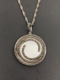 BEAUTIFUL STERLING SILVER MOTHER OF PEARL & MARCASITE SPIRAL NECKLACE