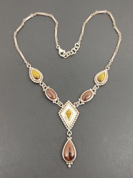 DESIGNER WHITNEY KELLY STERLING SILVER MULTI STONE DROP NECKLACE