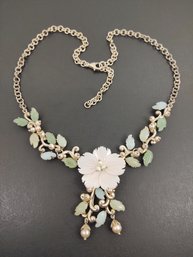 DESIGNER WHITNEY KELLY STERLING SILVER JADE & PEARL FLOWER NECKLACE