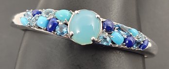 STUNNING STERLING SILVER AQUAMARINE & LAPIS CUFF BRACELET