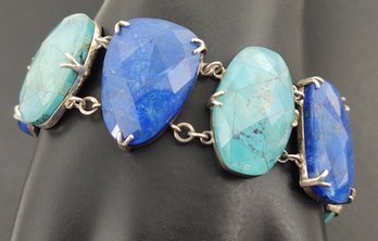 DESIGNER WHITNEY KELLY STERLING SILVER LAPIS & TURQUOISE CRYSTAL DOUBLET BRACELET