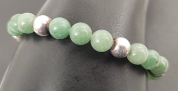 BEAUTIFUL ITALIAN MILOR STERLING SILVER 8mm JADE BEADS BRACELET