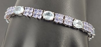 STUNNING STERLING SILVER TANZANITE & AQUAMARINE BRACELET