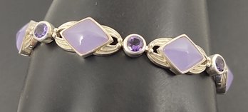 BEAUTIFUL STERLING SILVER AMETHYST & LAVENDER JADE BRACELET