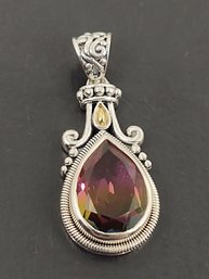 STUNNING STERLING SILVER 18K GOLD MYSTIC TOPAZ PENDANT