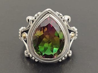 STUNNING STERLING SILVER 18K GOLD MYSTIC TOPAZ RING