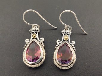 STUNNING STERLING SILVER 18K GOLD MYSTIC TOPAZ EARRINGS