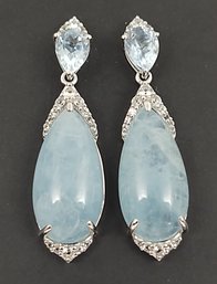 STUNNING STERLING SILVER AQUAMARINE & WHITE TOPAZ EARRINGS