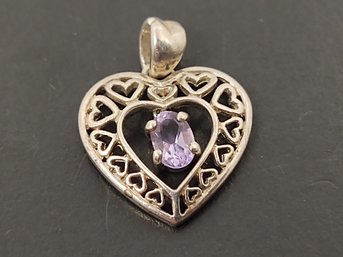 BEAUTIFUL STERLING SILVER AMETHYST HEART PENDANT