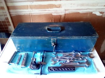 Tool Box & Lots Of Tools - Please See All Photos - Includes Craftsman Drill Bits, Herbrand Wrenches & More/Ga