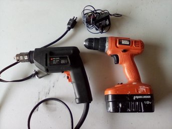 Two Black & Decker Drills: 3/8' Variable Speed Reversing Accubore & Type2 10 MM/gar