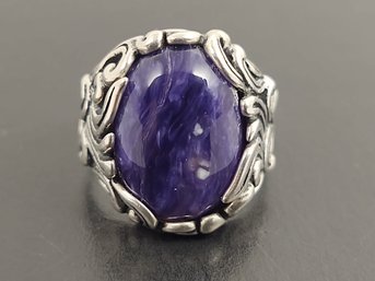 SOUTHWESTERN DESIGNER CAROLYN POLLACK STERLING SILVER CHAROITE CABOCHON RING