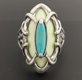 SOUTHWESTERN DESIGNER CAROLYN POLLACK STERLING SILVER TURQUOISE & AGATE RING