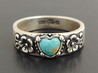 SOUTHWESTERN DESIGNER CAROLYN POLLACK STERLING SILVER TURQUOISE HEART RING