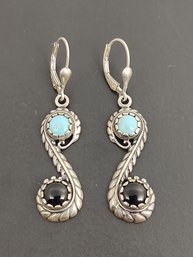 CAROLYN POLLACK AMERICAN WEST STERLING SILVER ONYX & TURQUOISE EARRINGS