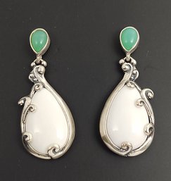 SOUTHWESTERN DESIGNER CAROLYN POLLACK STERLING SILVER VARISCITE & AGATE EARRINGS