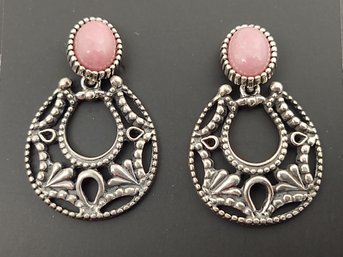 SOUTHWESTERN DESIGNER CAROLYN POLLACK STERLING SILVER RHODONITE EARRINGS