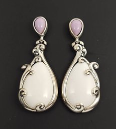 DESIGNER CAROLYN POLLACK STERLING SILVER PURPLE & WHITE AGATE EARRINGS