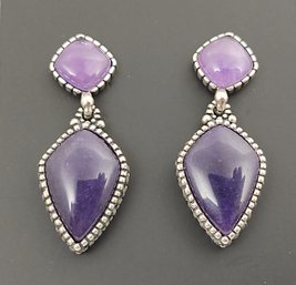 DESIGNER CAROLYN POLLACK STERLING SILVER AMETHYST & PURPLE QUARZITE EARRINGS