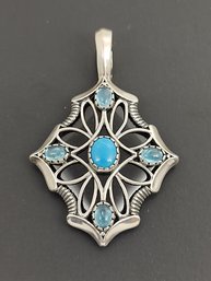 DESIGNER CAROLYN POLLACK STERLING SILVER TURQUOISE & ONYX ENHANCER PENDANT