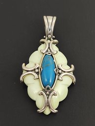 DESIGNER CAROLYN POLLACK STERLING SILVER TURQUOISE & AGATE ENHANCER PENDANT