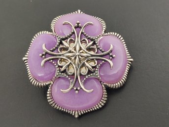 DESIGNER CAROLYN POLLACK STERLING SILVER PURPLE QUARZITE FLOWER ENHANCER PENDANT