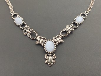 DESIGNER CAROLYN POLLACK STERLING SILVER LACE AGATE BUTTERFLY NECKLACE