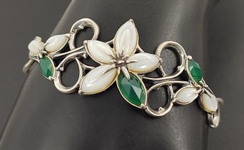 DESIGNER CAROLYN POLLACK STERLING SILVER MOTHER OF PEARL & CHRYSOPRASE BRACELET