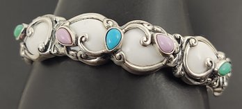 DESIGNER CAROLYN POLLACK STERLING SILVER WHITE AGATE MULTI STONE BRACELET