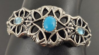 DESIGNER CAROLYN POLLACK STERLING SILVER ONYX & TURQUOISE BRACELET