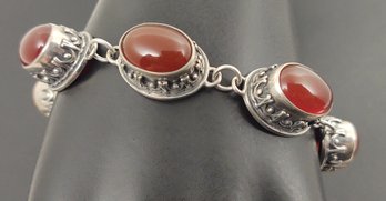 DESIGNER CAROLYN POLLACK STERLING SILVER CARNELIAN CABOCHON BRACELET