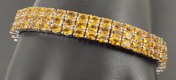 STUNNING STERLING SILVER MULTI ROWS CITRINE BRACELET