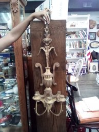 Vintage Carved Wood Wall Sconce With Metal Trio Candle Holders.   PD/CV4