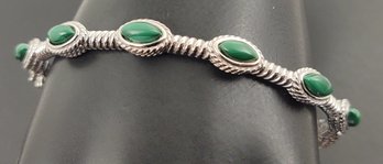 BEAUTIFUL STERLING SILVER MALACHITE CABOCHON HINGED BANGLE BRACELET