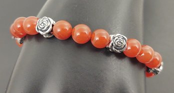 ISRAEL DESIGNER PAZ STERLING SILVER 8mm CARNELIAN BEADED BRACELET