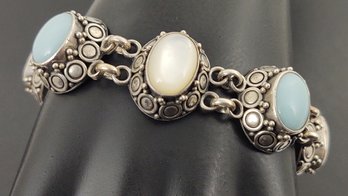 DESIGNER SUARTI STERLING SILVER MOTHER OF PEARL & QUARZITE CABOCHON BRACELET