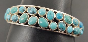 DESIGNER WHITNEY KELLY STERLING SILVER DOUBLE ROW TURQUOISE CABOCHON BRACELET