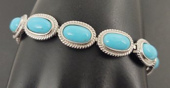 SOUTHWESTERN STYLE STERLING SILVER TURQUOISE CABOCHON BRACELET