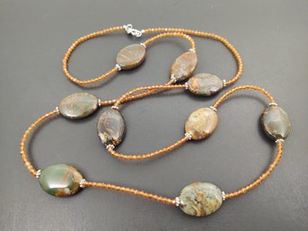 BEAUTIFUL STERLING SILVER JASPER & FACETED CITRINE BEADS NECKLACE