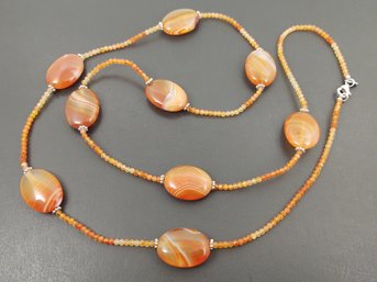 BEAUTIFUL STERLING SILVER CARNELIAN & FACETED CARNELIAN BEADS NECKLACE