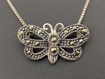 BEAUTIFUL STERLING SILVER MARCASITE BUTTERFLY NECKLACE