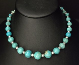 SOUTHWESTERN DESIGNER CAROLYN POLLACK STERLING SILVER TURQUOISE BEADS NECKLACE