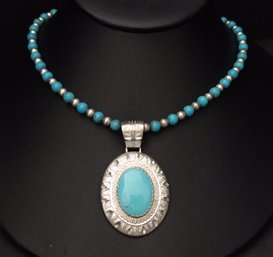 SOUTHWESTERN DESIGNER CAROLYN POLLACK STERLING SILVER TURQUOISE NECKLACE