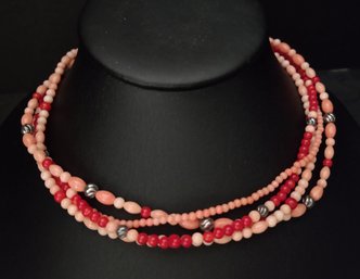 SOUTHWESTERN DESIGNER CAROLYN POLLACK STERLING SILVER MULTI STRAND CORAL NECKLACE