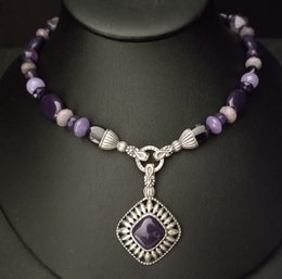 SOUTHWESTERN DESIGNER CAROLYN POLLACK STERLING SILVER PURPLE MULTI STONE NECKLACE