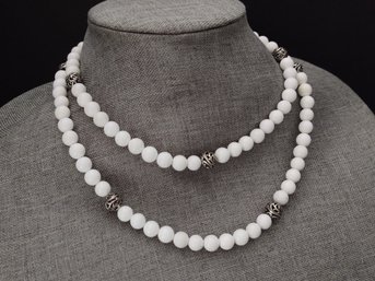 SOUTHWESTERN DESIGNER CAROLYN POLLACK STERLING SILVER WHITE AGATE BEADED NECKLACE 36'