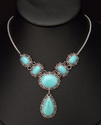 STUNNING SOUTHWESTERN STYLE STERLING SILVER TURQUOISE DROP NECKLACE