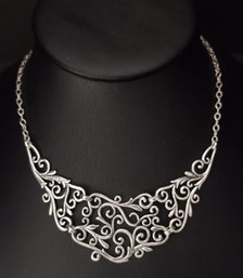 ISRAEL DESIGNER PAZ STERLING SILVER FILIGREE BIB NECKLACE