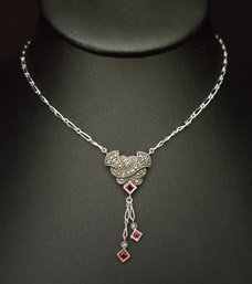 JUDITH JACK ART DECO STYLE STERLING SILVER GARNET MARCASITE NEGLIGEE NECKLACE